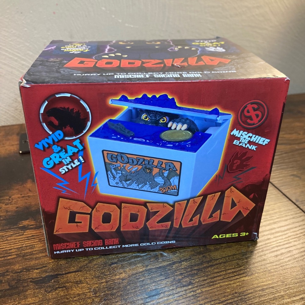 Godzilla Coin Bank Mischief Saving Electronic Money Box Animated Music Blue New